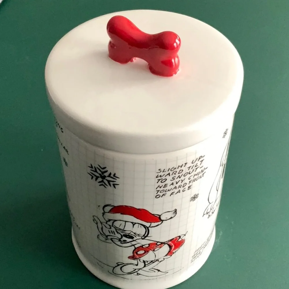Disney Sketchbook Holiday Mickey Pluto & Minnie Cookie Jar / Dog Treat Christmas